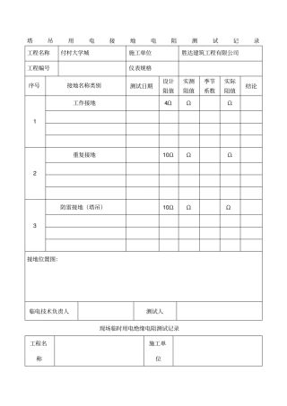 塔吊用电防雷接地电阻测试记录