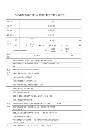 塔吊顶升加节安装附着联合验收表