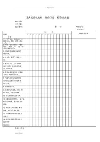 塔式起重机使用、维修保养、检查记录表一个月5张