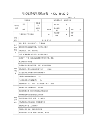 塔式起重机周期检查表JGJ1962010