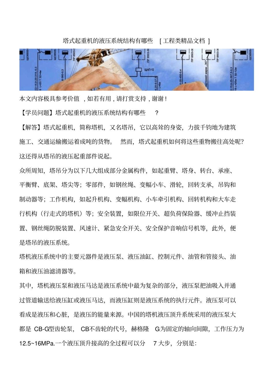 塔式起重机的液压系统结构有哪些工程类精品文档_第1页