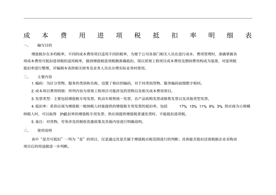 增值税成本费用进项税抵扣率明细表_第1页