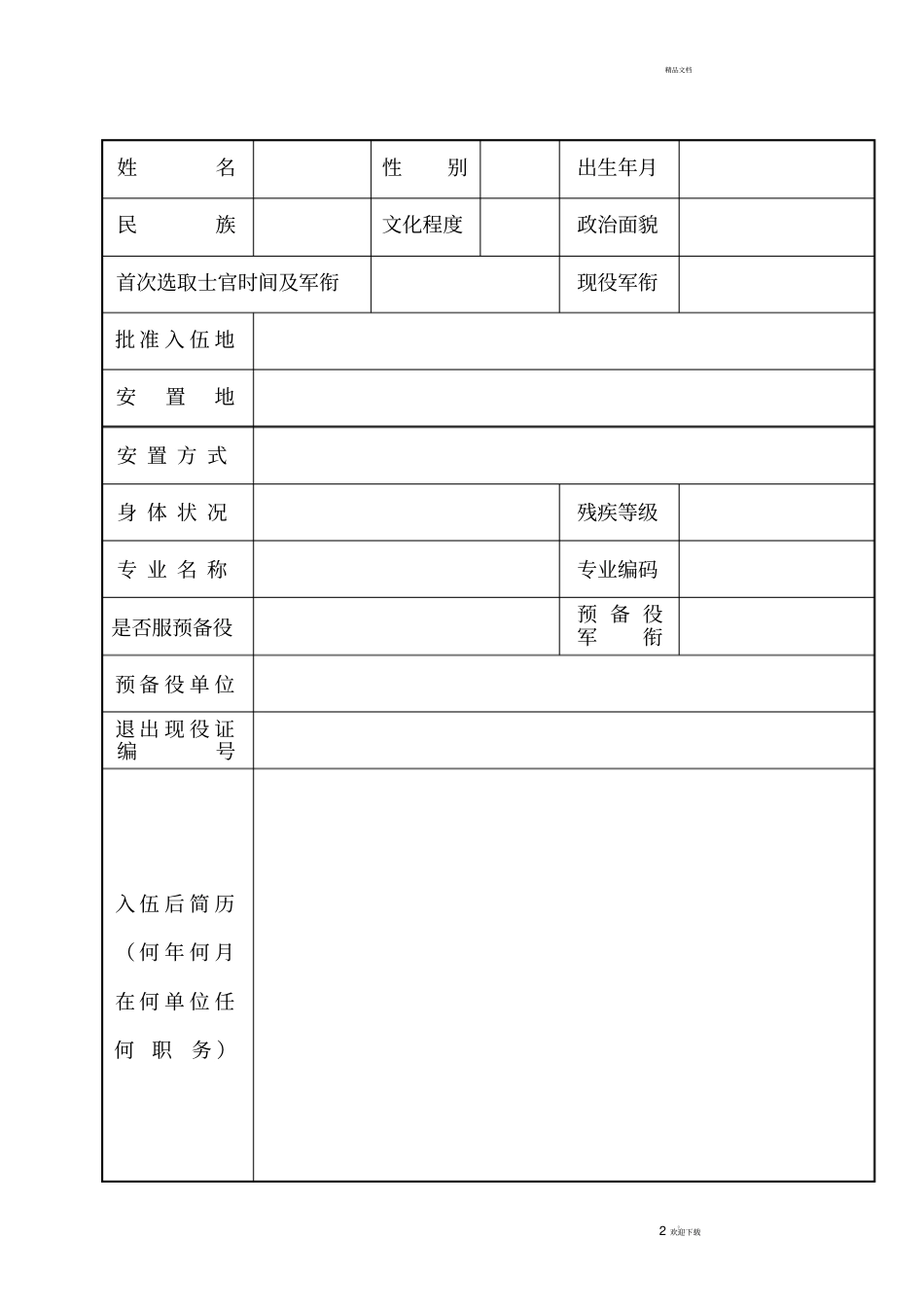 士官退出现役登记表_第2页