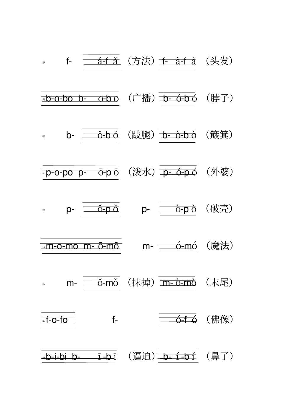 声母bpmfd与单韵母的两拼音节_第3页