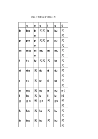 声母与单韵母拼读练习表