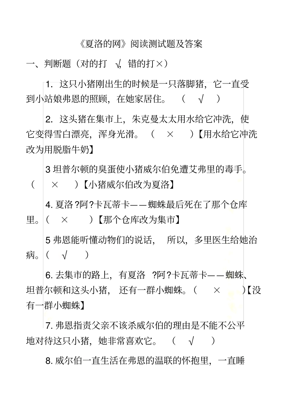 夏洛的网阅读测试题及答案_第2页