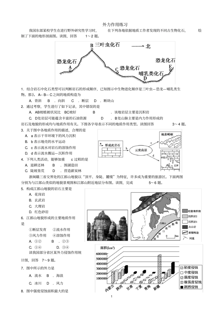外力作用与地表形态练习_第1页