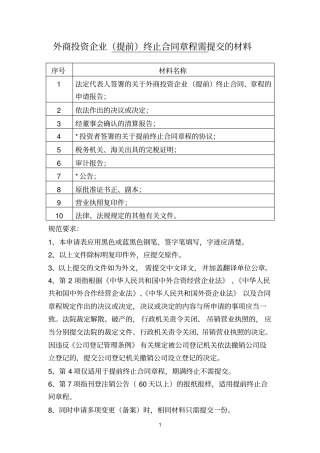 外商投资企业提前终止合同章程需提交的材料
