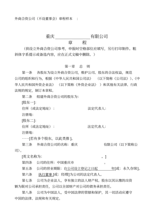 外商合资公司不设董事会章程样本