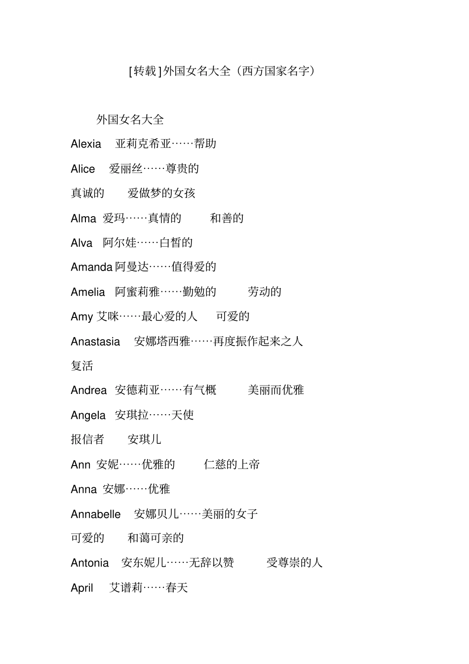 外国女名大全_第1页