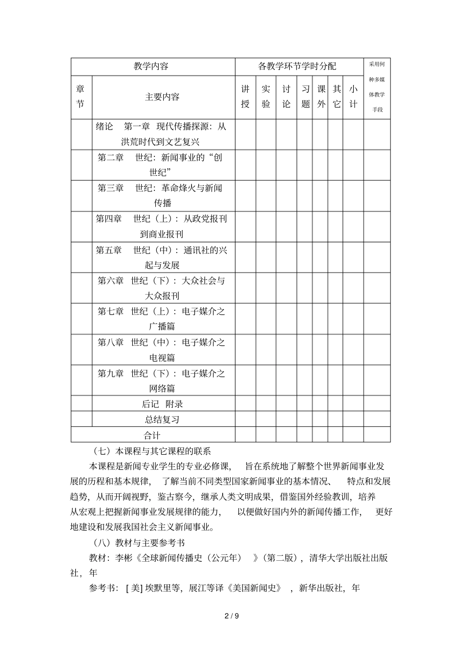 外国新闻史课程教学大纲_第2页