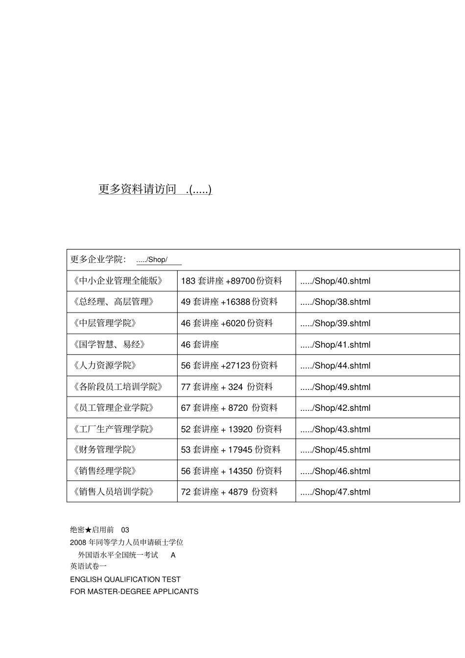 外国语水平全国统一考试之英语_第1页