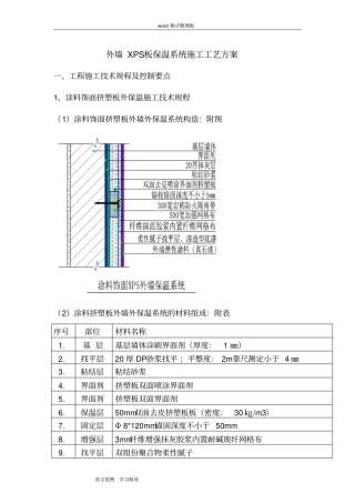 外墙XPS板保温系统施工工艺设计方案