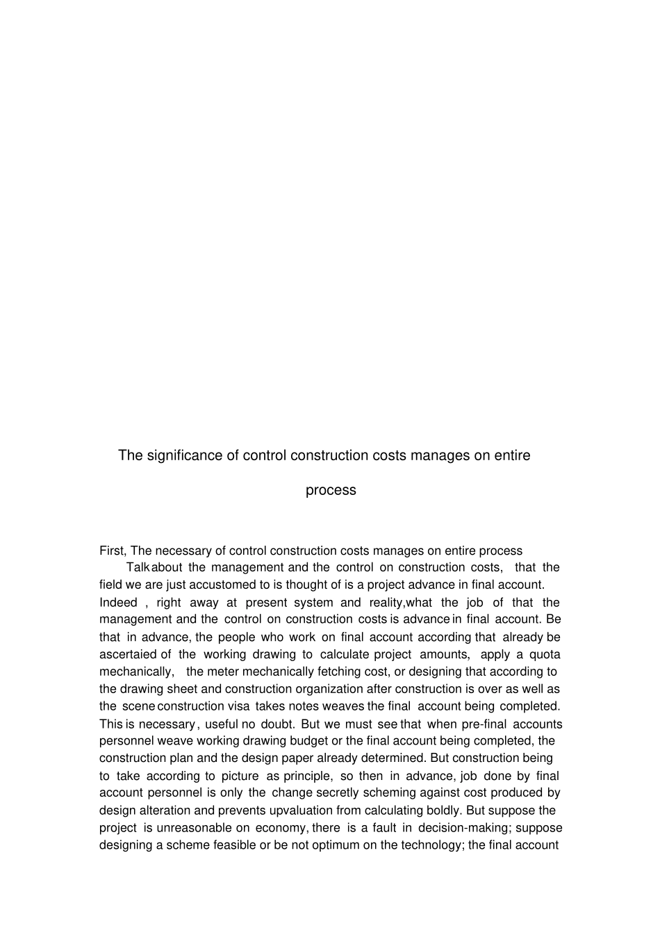 外文翻译--工程造价管理全过程控制的重要性_第1页