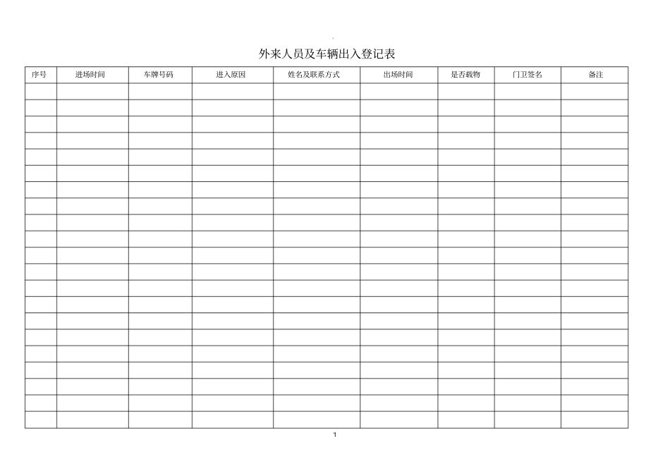 外来人员及车辆出入登记表_第1页