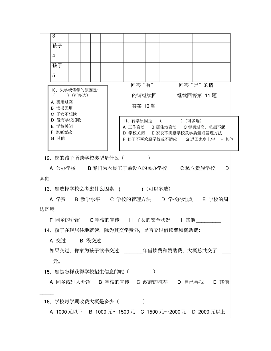 外来务工人员适龄子女教育现状调查问卷_第3页