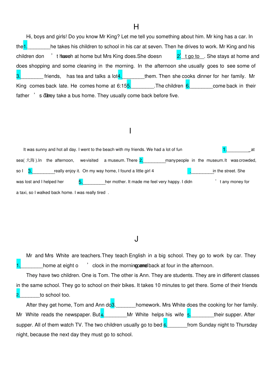 外研版七年级原创盲填完形填空_第3页