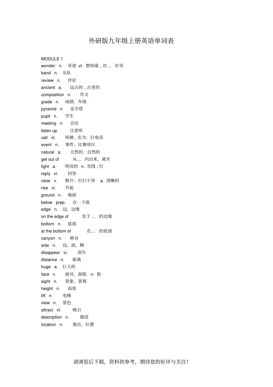 外研版九年级上册英语单词表打印版_第1页