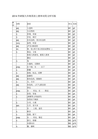 外研版九级英语上册单词英文听写版