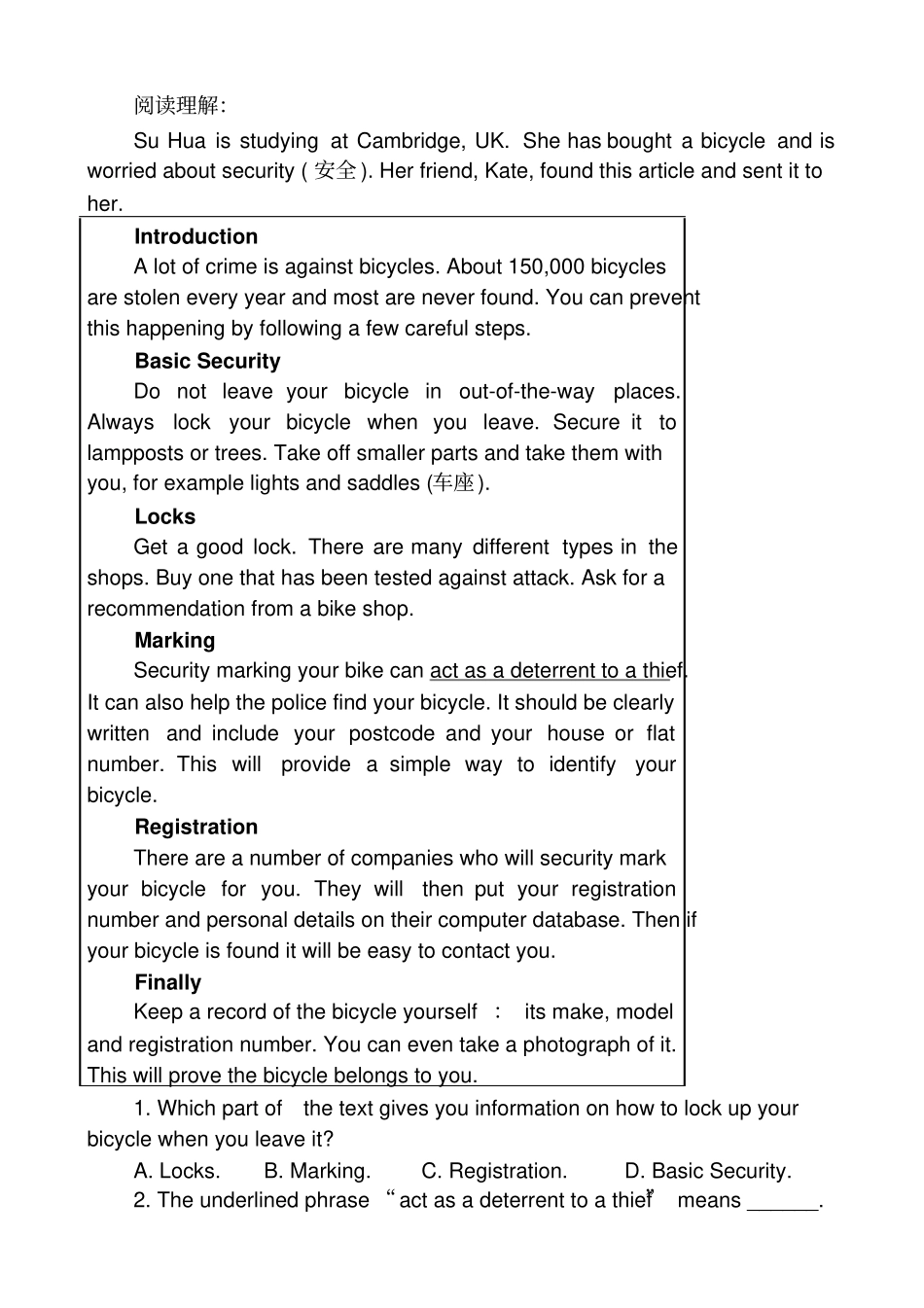 外研版八年级上册英语完形填空与阅读理解练习及标准答案_第2页