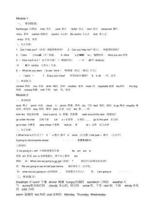 外研版小学六年级下册英语总复习