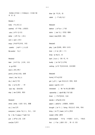 外研版小学英语三年级起点六年级下册单词表带音标