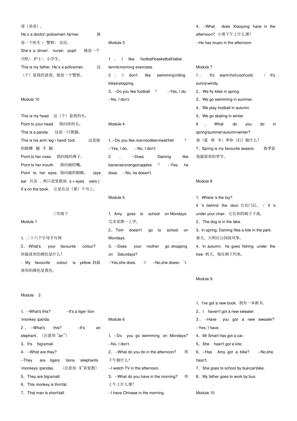 外研版小学英语三起句型复习全册_第2页