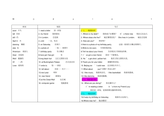 外研版小学英语一起四年级上册单词短语句子