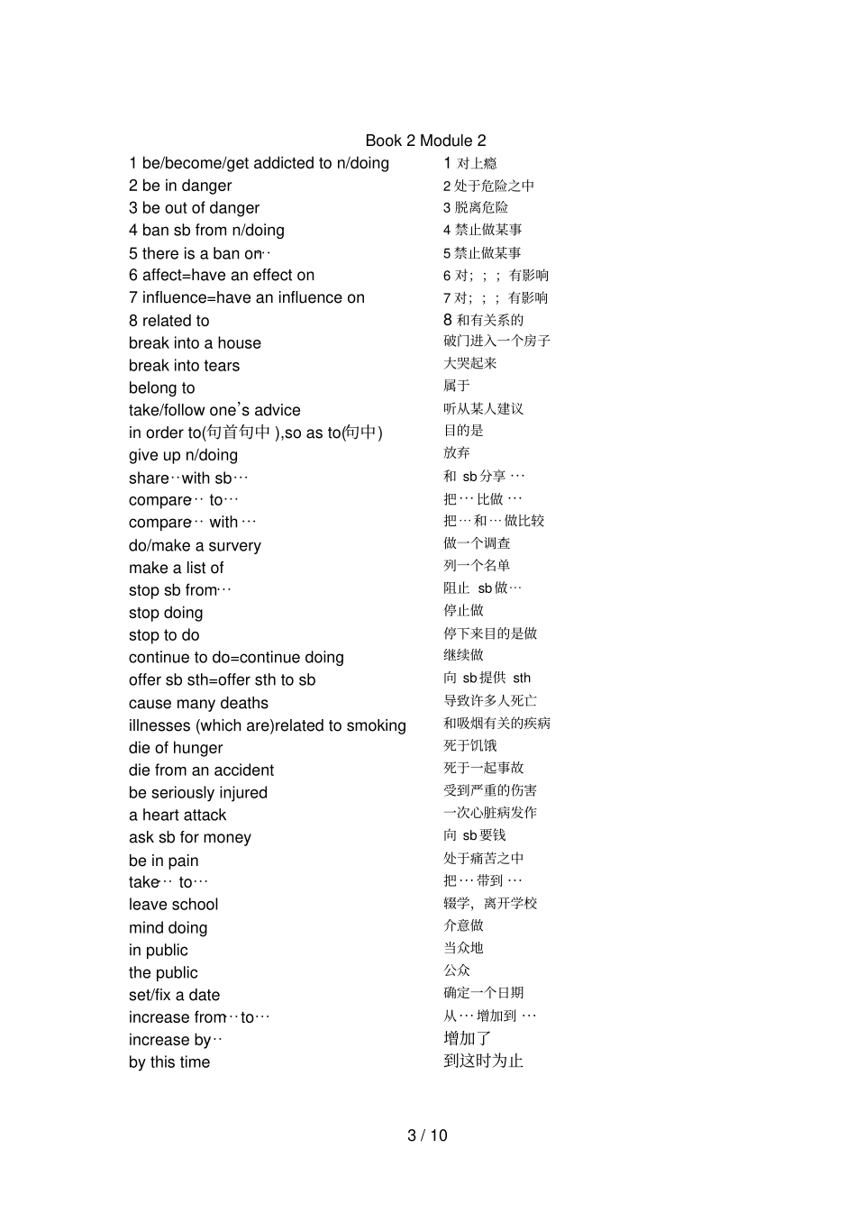 外研版必修二重点短语句型_第3页