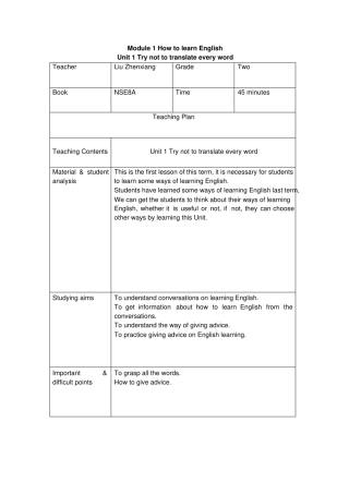 外研版英语八年级上册Unit1Trynottotranslateevery导学案