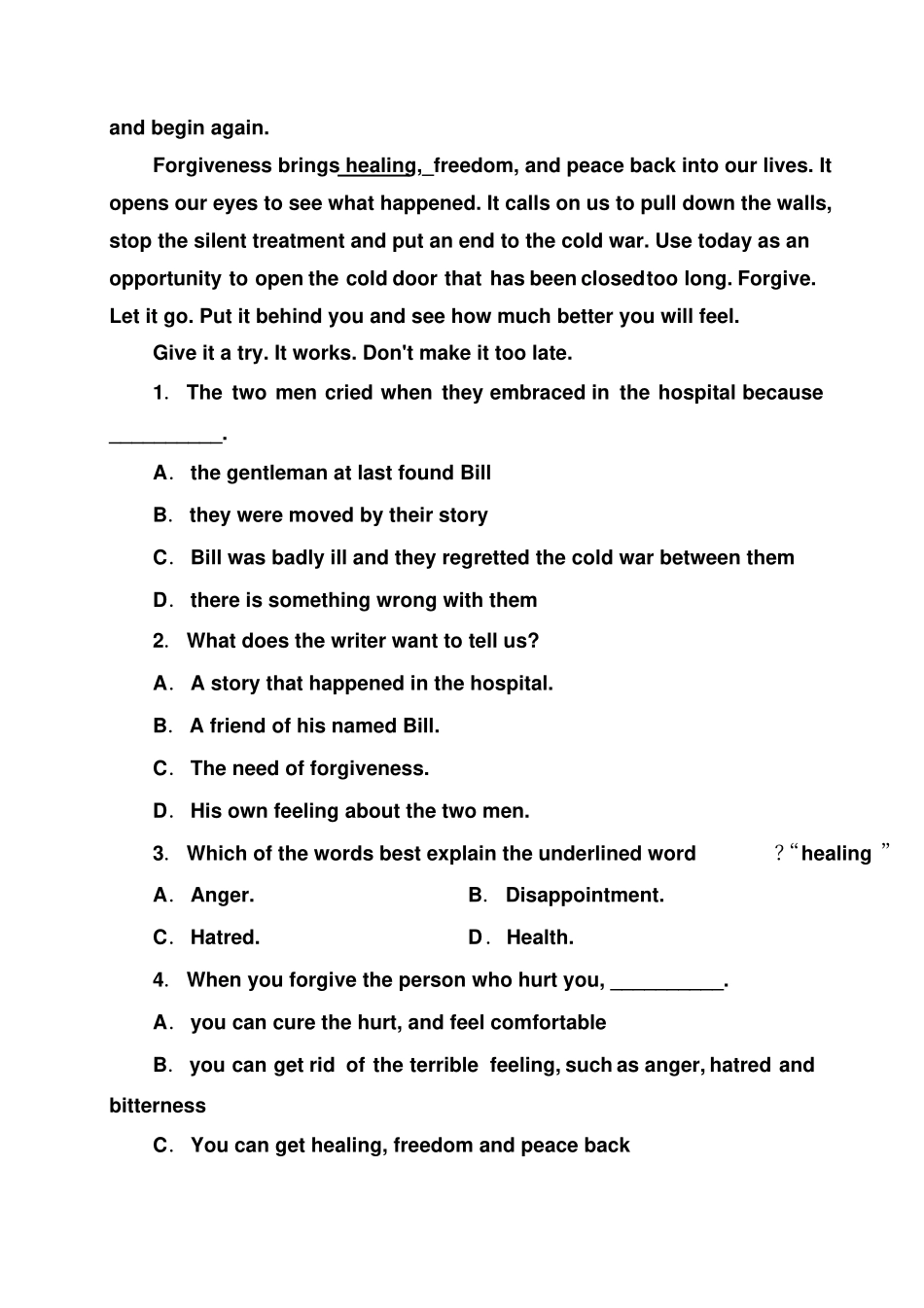 外研版高中英语必修三模块质量测评五_第2页