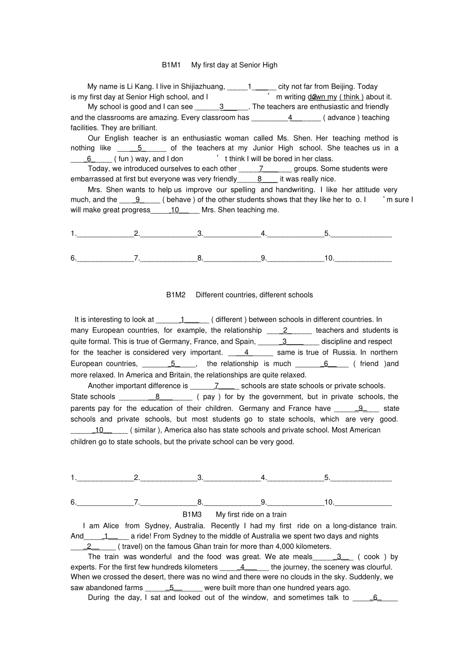 外研版高中英语语法填空第一册_第1页
