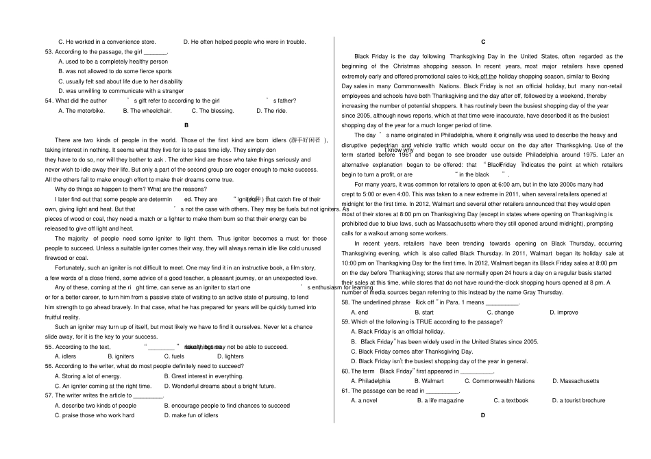 外研版高中英语选修六上学期高二期末考试英语_第3页