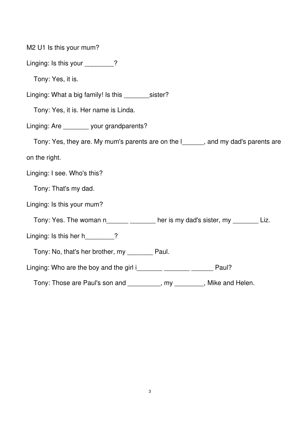 外研社七年级上册英语课文挖空练习_第3页