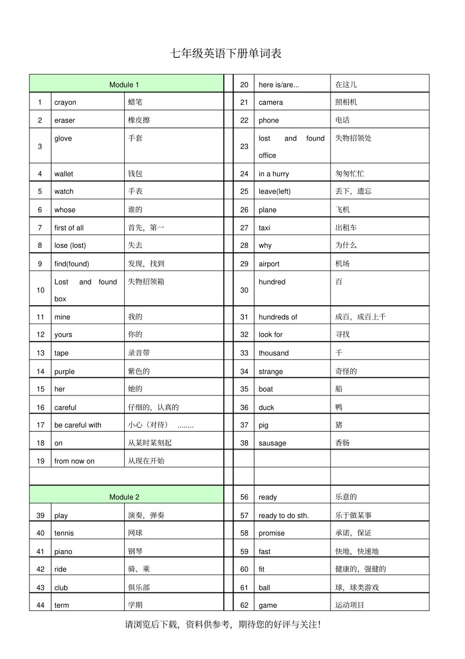 外研社七年级下册英语单词表_第1页