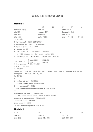 外研社六年级下册期中考知识点总复习