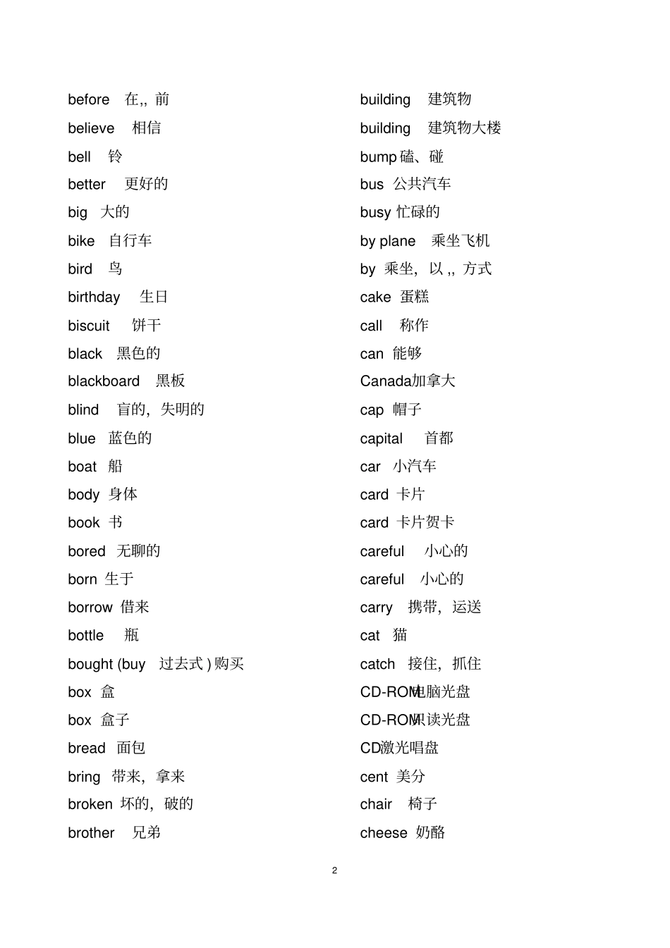 外研社小学英语单词表-3到6年级全部单词-三年级起点汇总_第2页