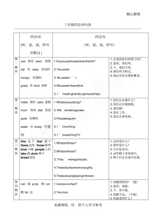 外研社英语三年级四会单词句子