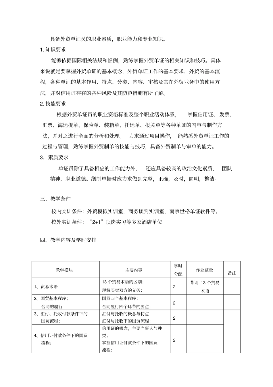 外贸单证实务实训课程标准_第2页
