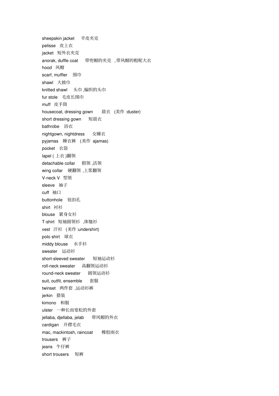外贸英语纺织品专业词汇翻译中英文对照表_第3页
