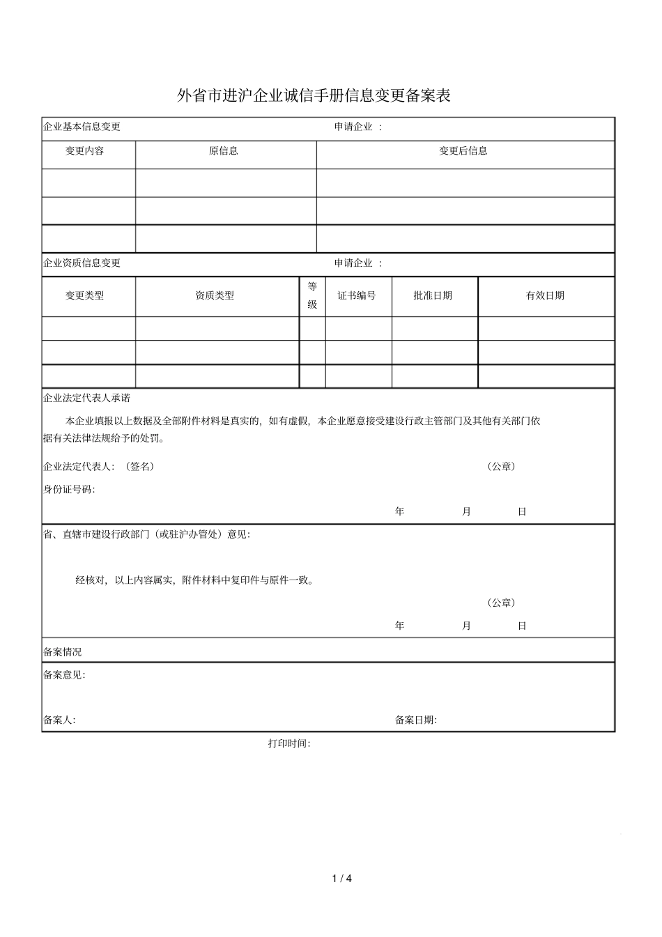 外进沪企业诚信手册信息变更备案表_第1页
