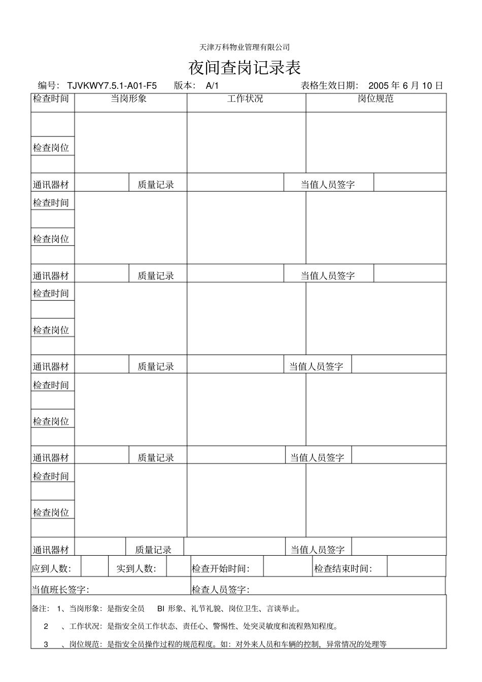 夜间查岗记录表_第1页