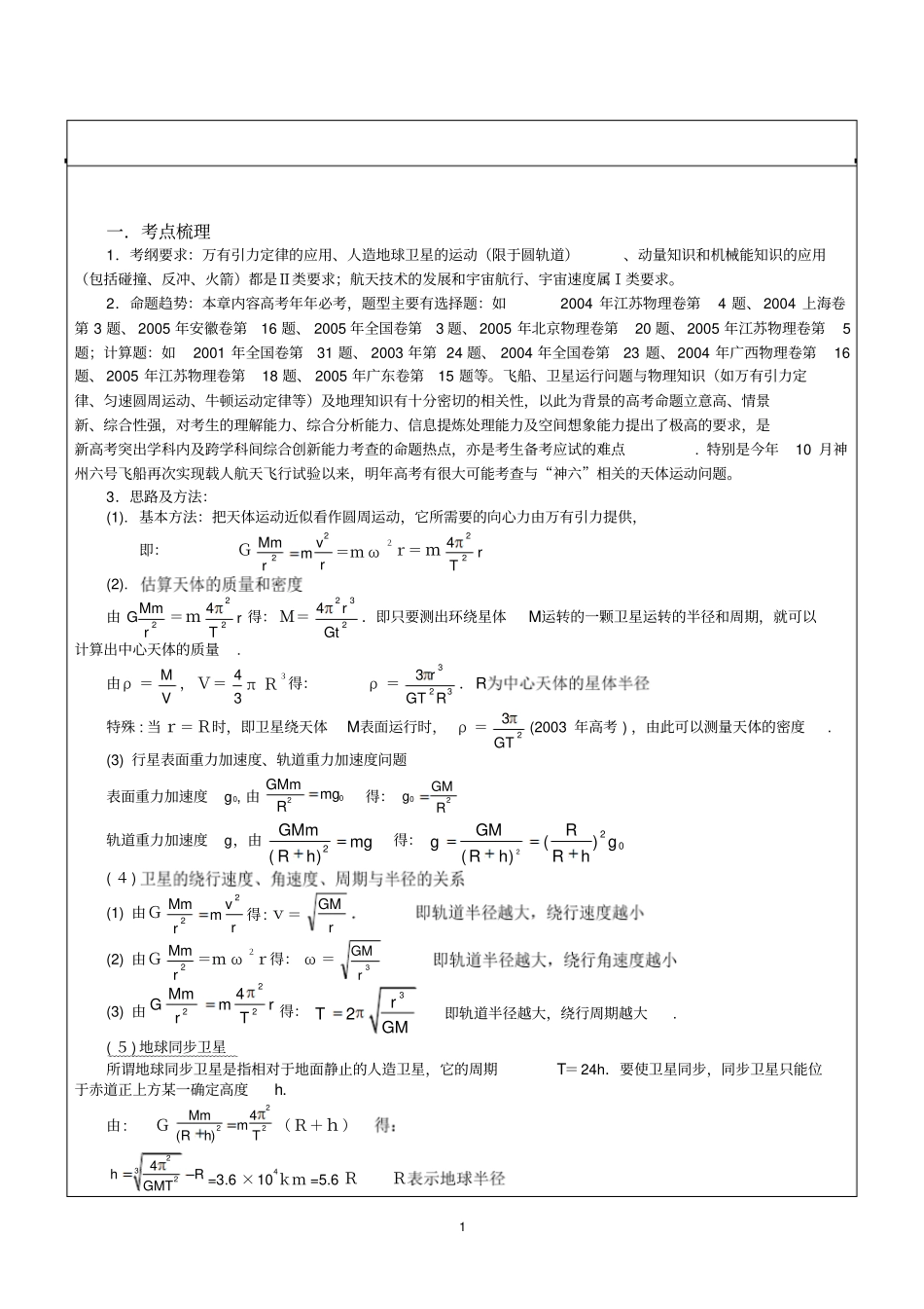 天体运动总复习绝对经典汇总_第1页