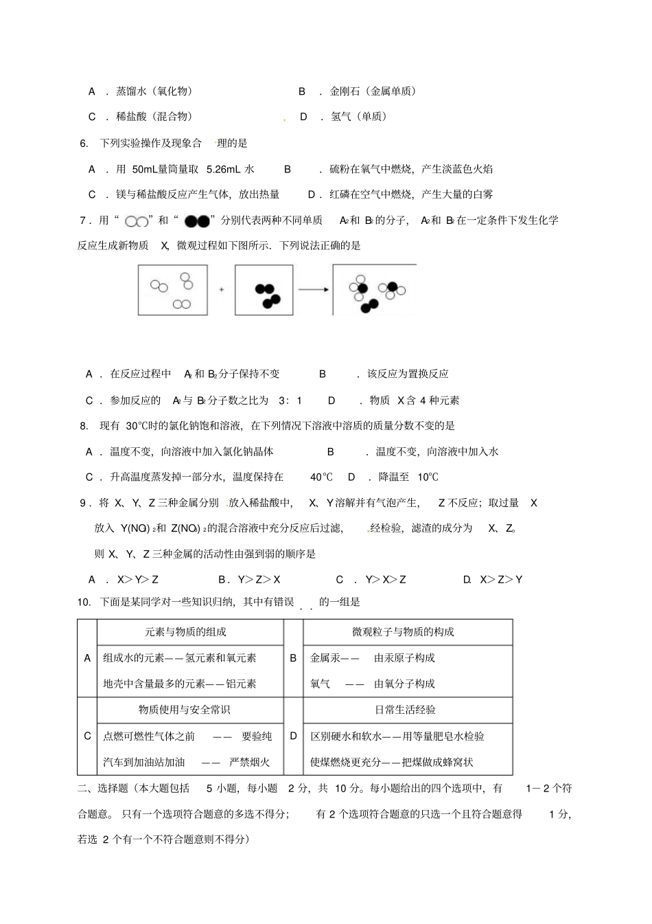 天津东丽区2017届九年级化学上学期期末考试试题_第2页