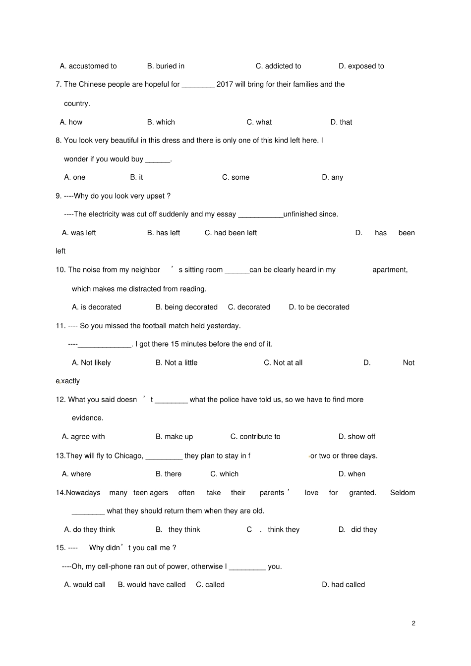 天津十二重点中学2017届高三英语毕业班联考试题一_第2页