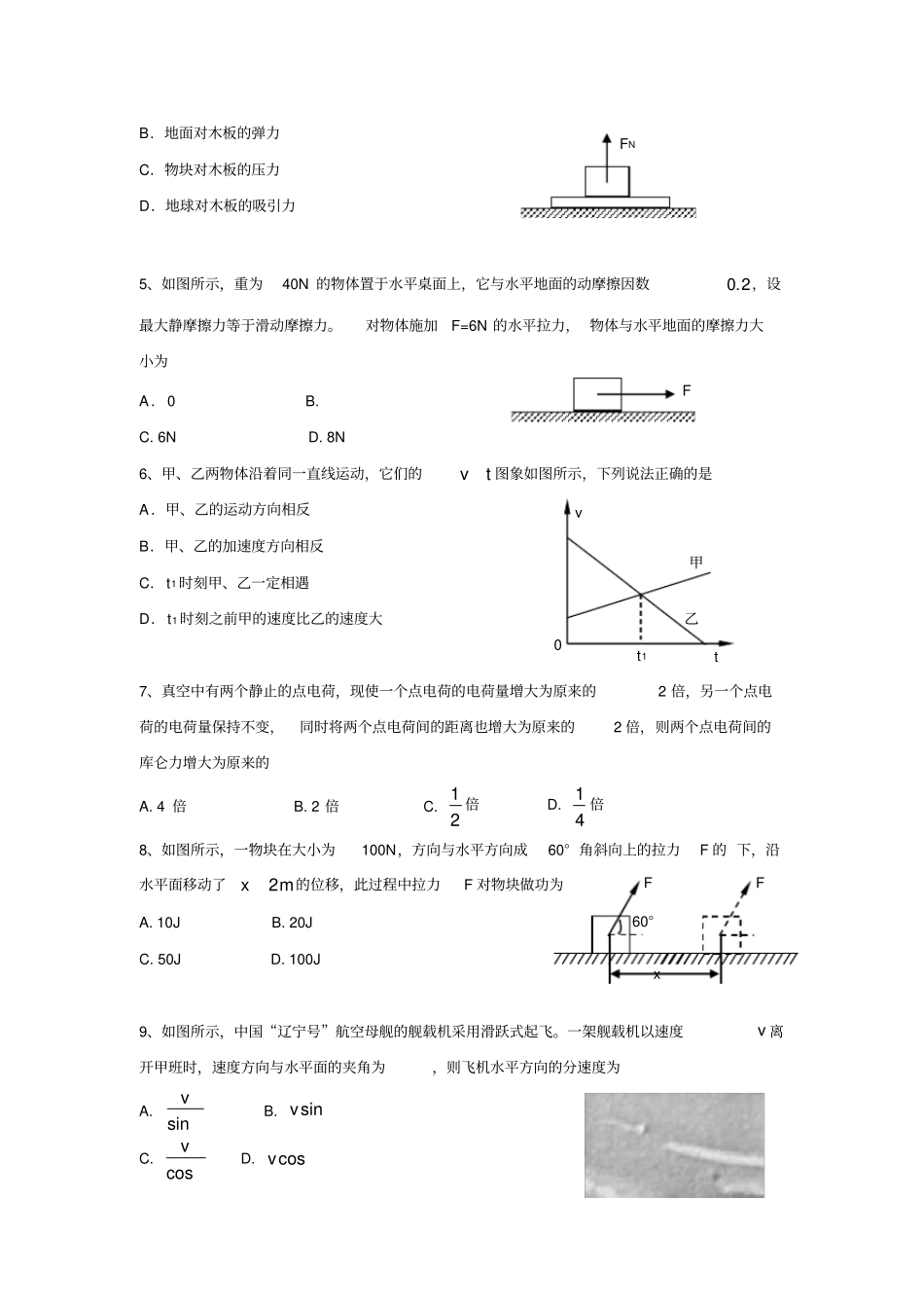 天津普通高中学业水平考试物理试题含答案_第2页