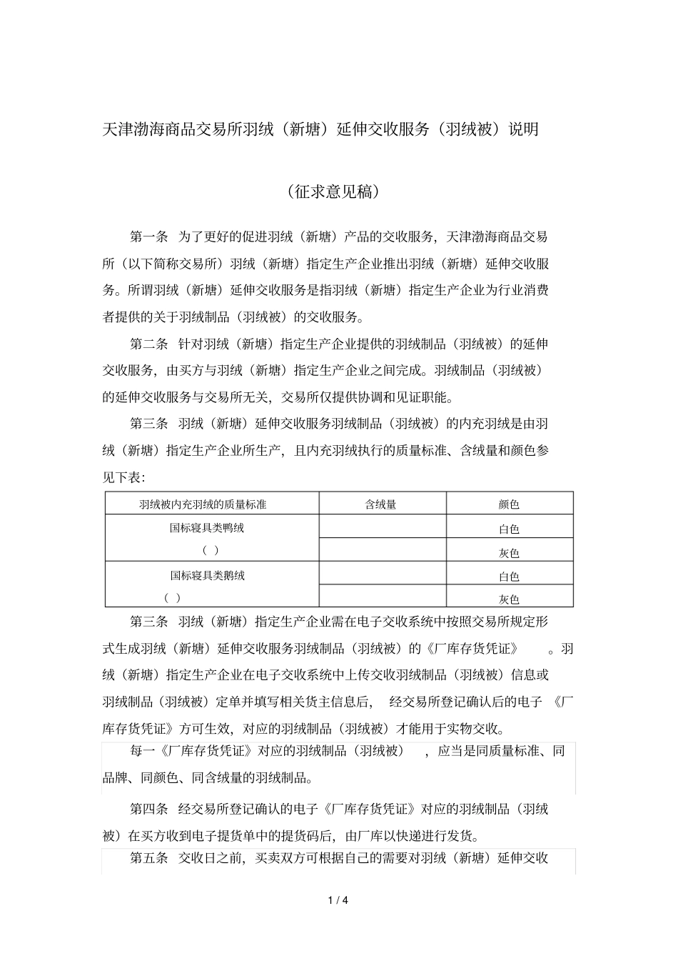 天津渤海商品交易所羽绒延伸交收服务说明_第1页