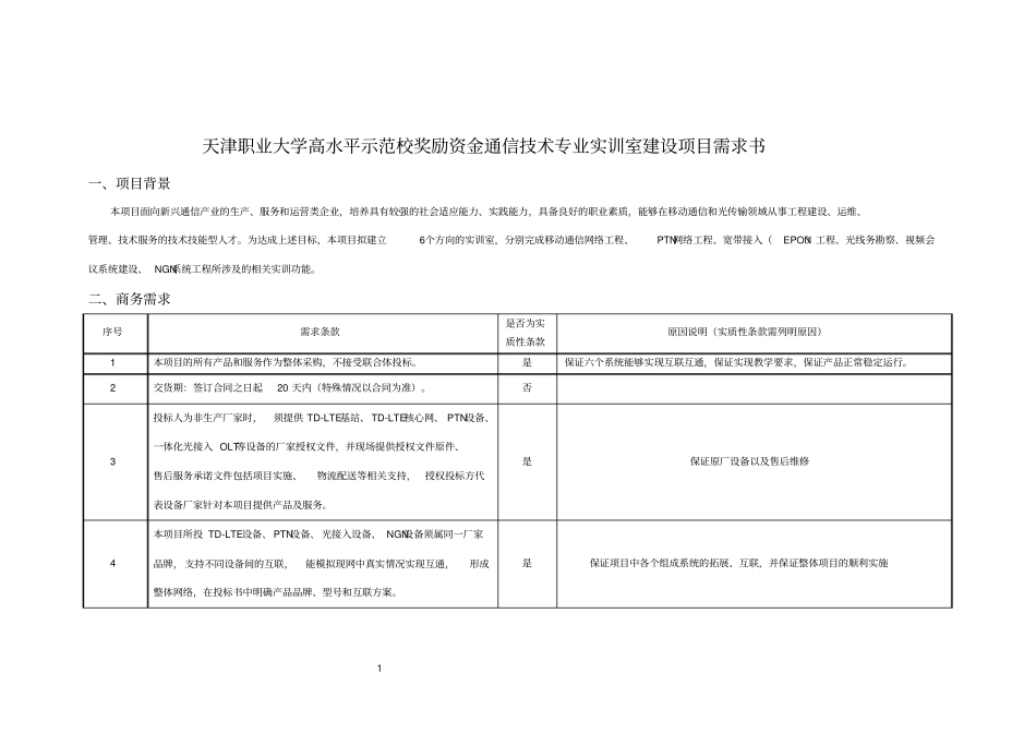 天津职业大学高水平示范校奖励资金通信技术专业实训室建设总论_第1页