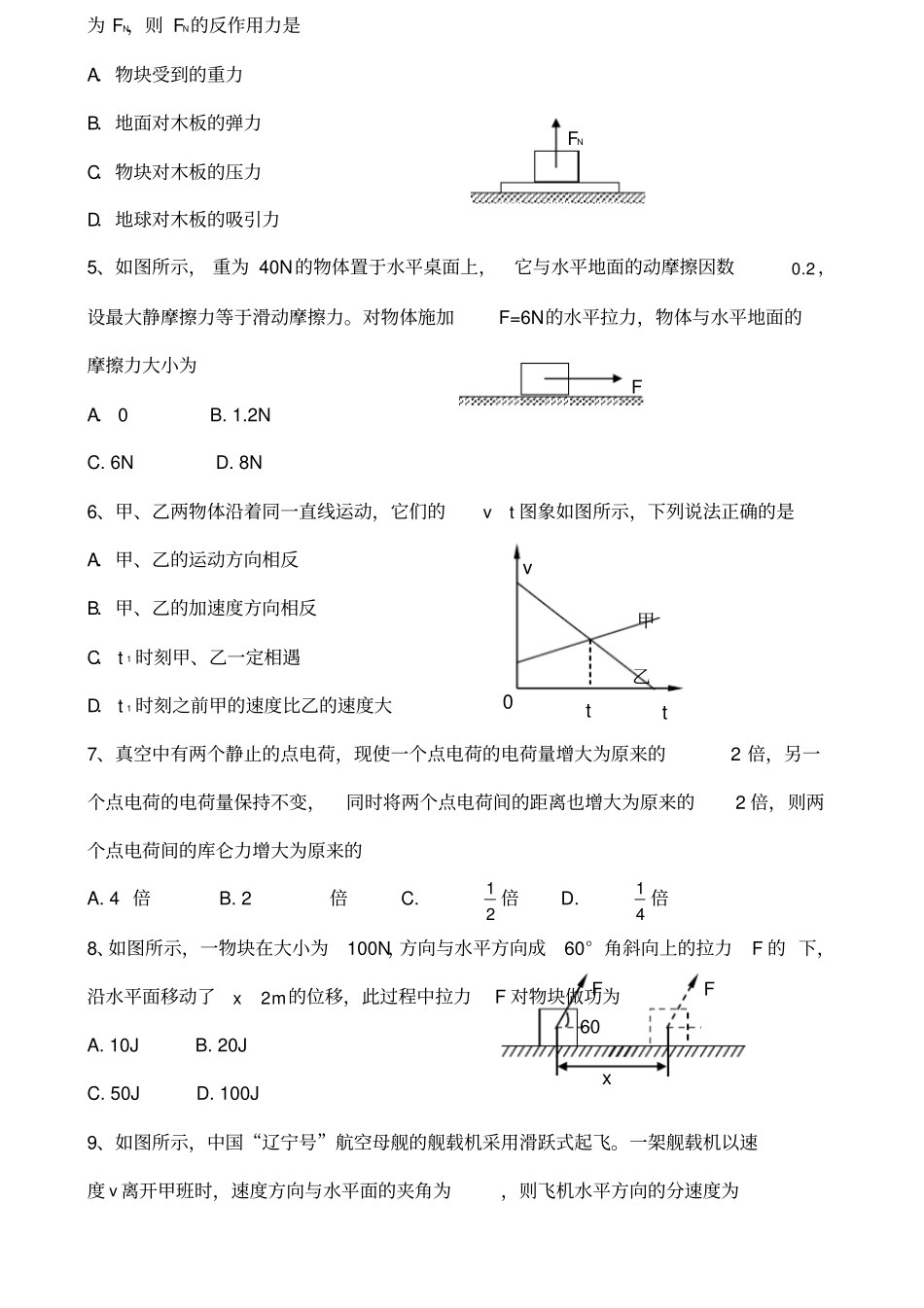 天津高中会考物理试题及答案_第2页