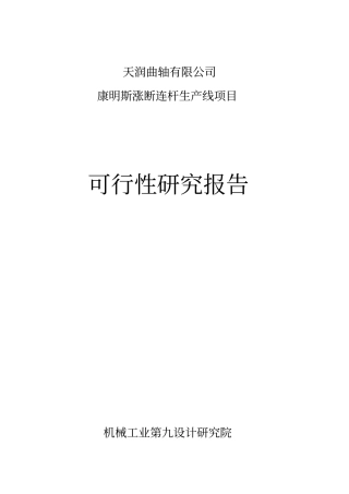 天润曲轴康明斯涨断连杆生产线项目可行性研究报告